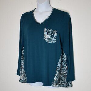 Chicos Blouse Sz XL (3) Paisley Mix Media Relaxed Fit Boho Lagenlook